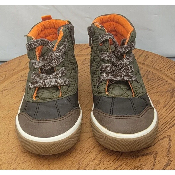 Cat & Jack Boys Boots Size 9 Orange Brown Side Zip Faux Leather - Picture 9 of 13